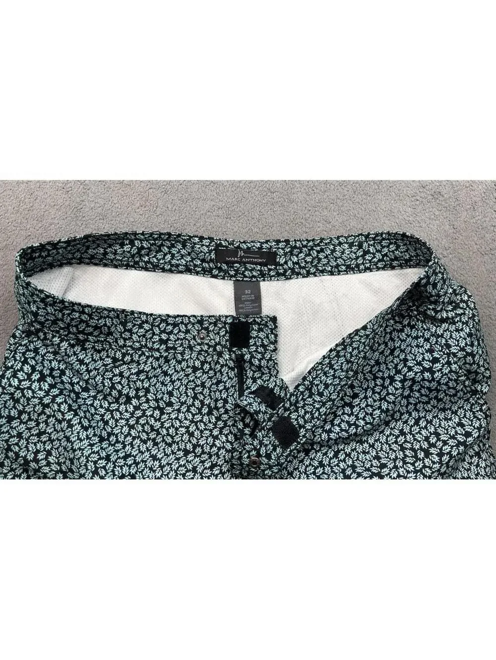 Marc Anthony Swim Shorts Men's 32 Green & Navy Floral Slim-Fit Trunks Pool Beach